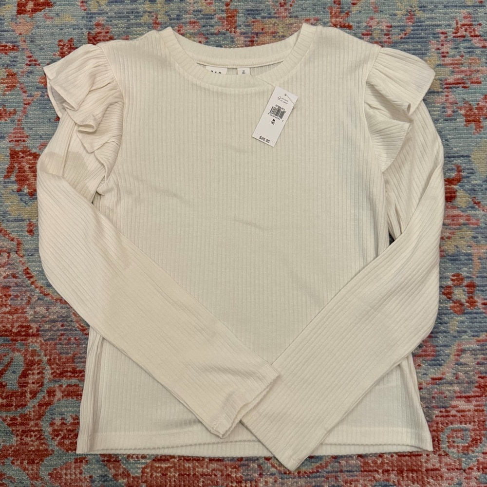 Gap Girls Cream Ruffle Sleeve Top NWT Size M 8